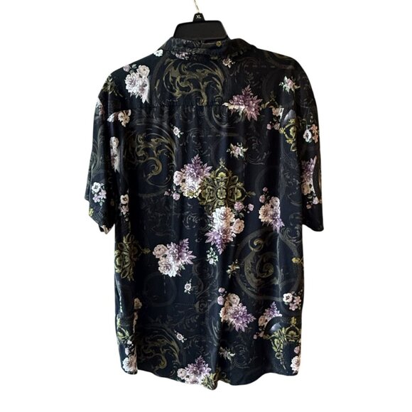 Guess Los Angeles Mens Floral Button Shirt XXL Black With Purple Green Flowers - Picture 3 of 6